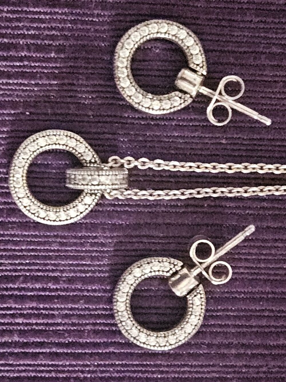PANDORA Double Circle Necklace with Matching Earrings Sterling Silver 925